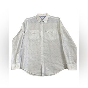 CALVIN KLEIN  White Blue Patterned Button-Up Shirt - Size Medium